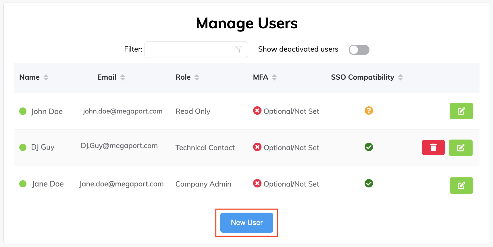 This image shows where to add a new user in the Manage Users page.