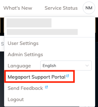 User menu with Support Portal entry